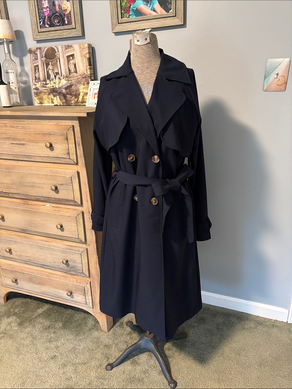 Old Navy- Double-Breasted Navy Trench Coat
